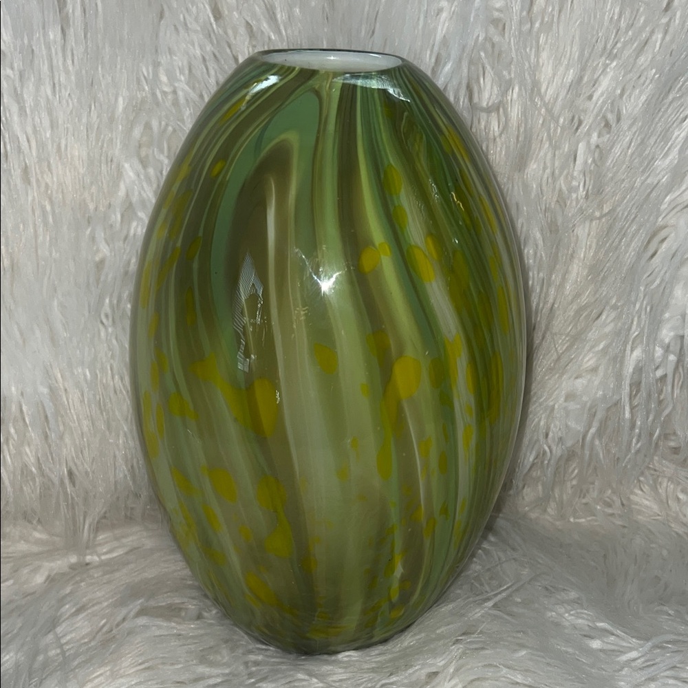 Green and Yellow Swirled Glass Vase